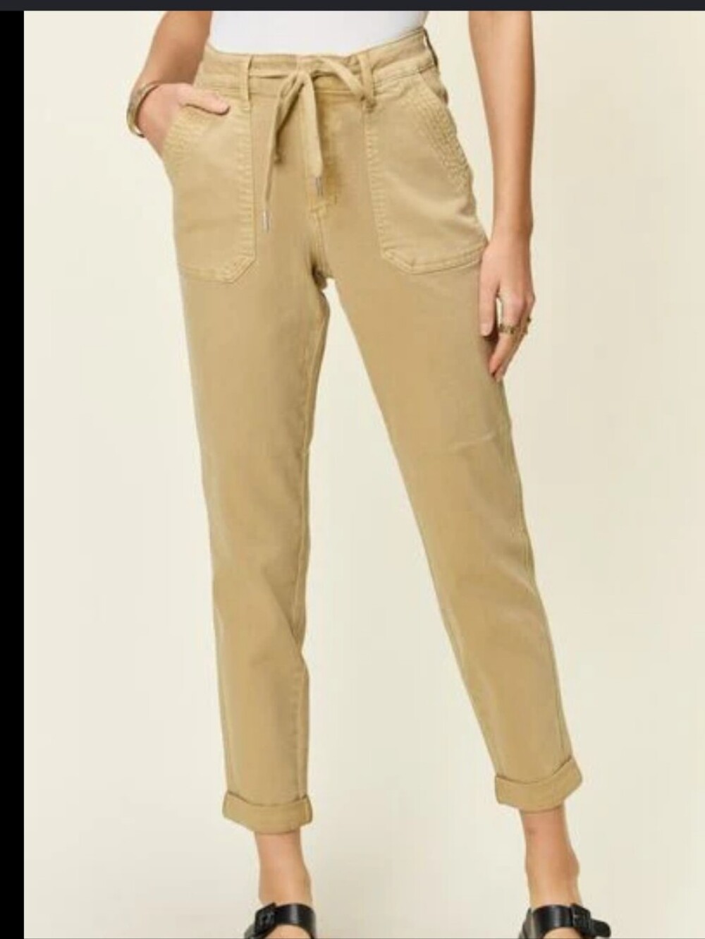 Judy Blue Khaki High Waist Garment Dyed Drawstring Jogger Pant 7/28